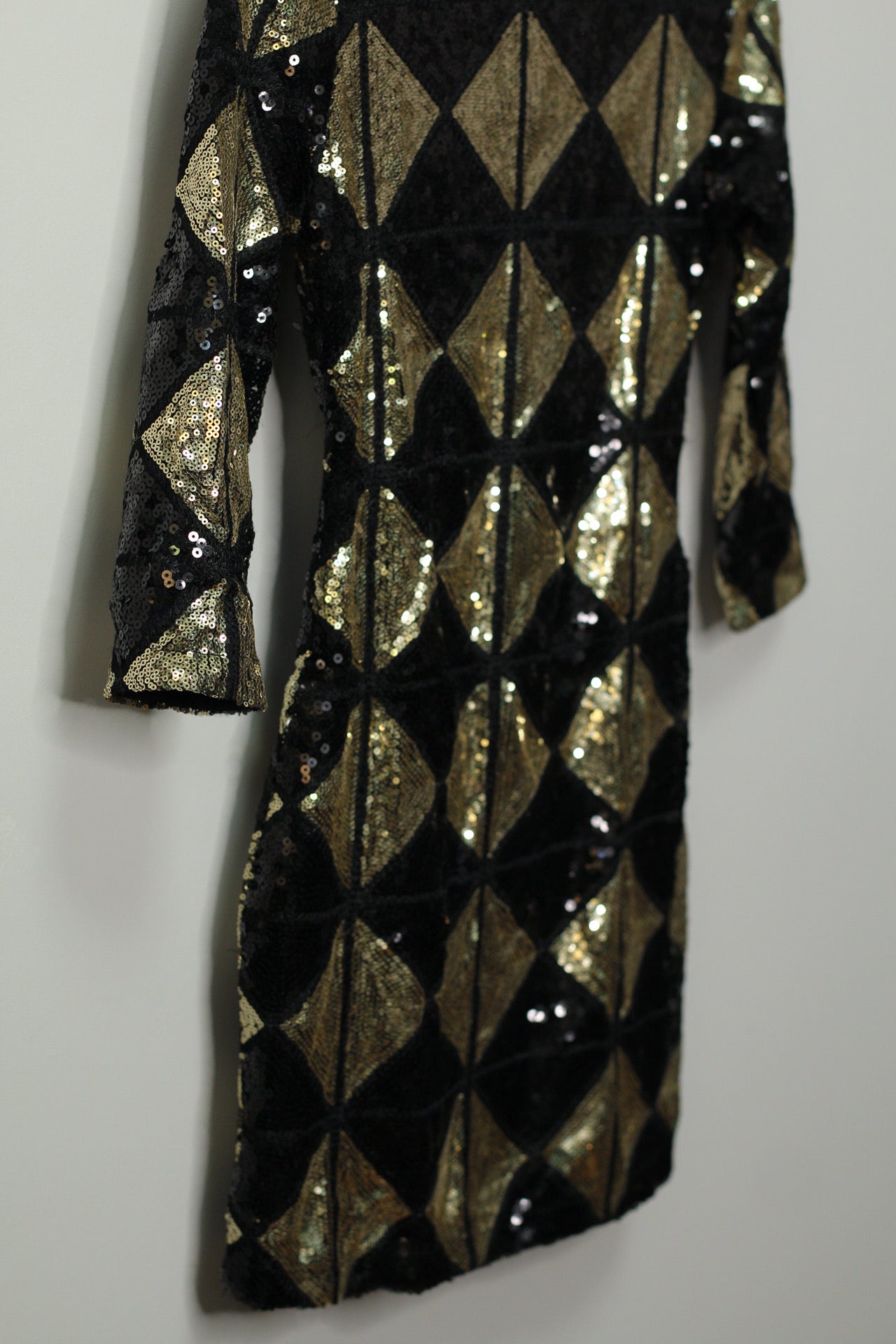 Black & Gold Harlequin Sequin Dress | M