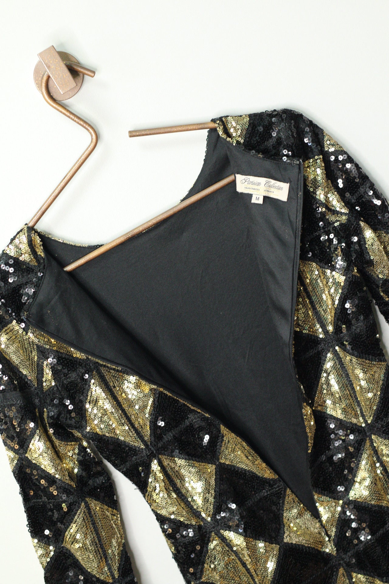 Black & Gold Harlequin Sequin Dress | M