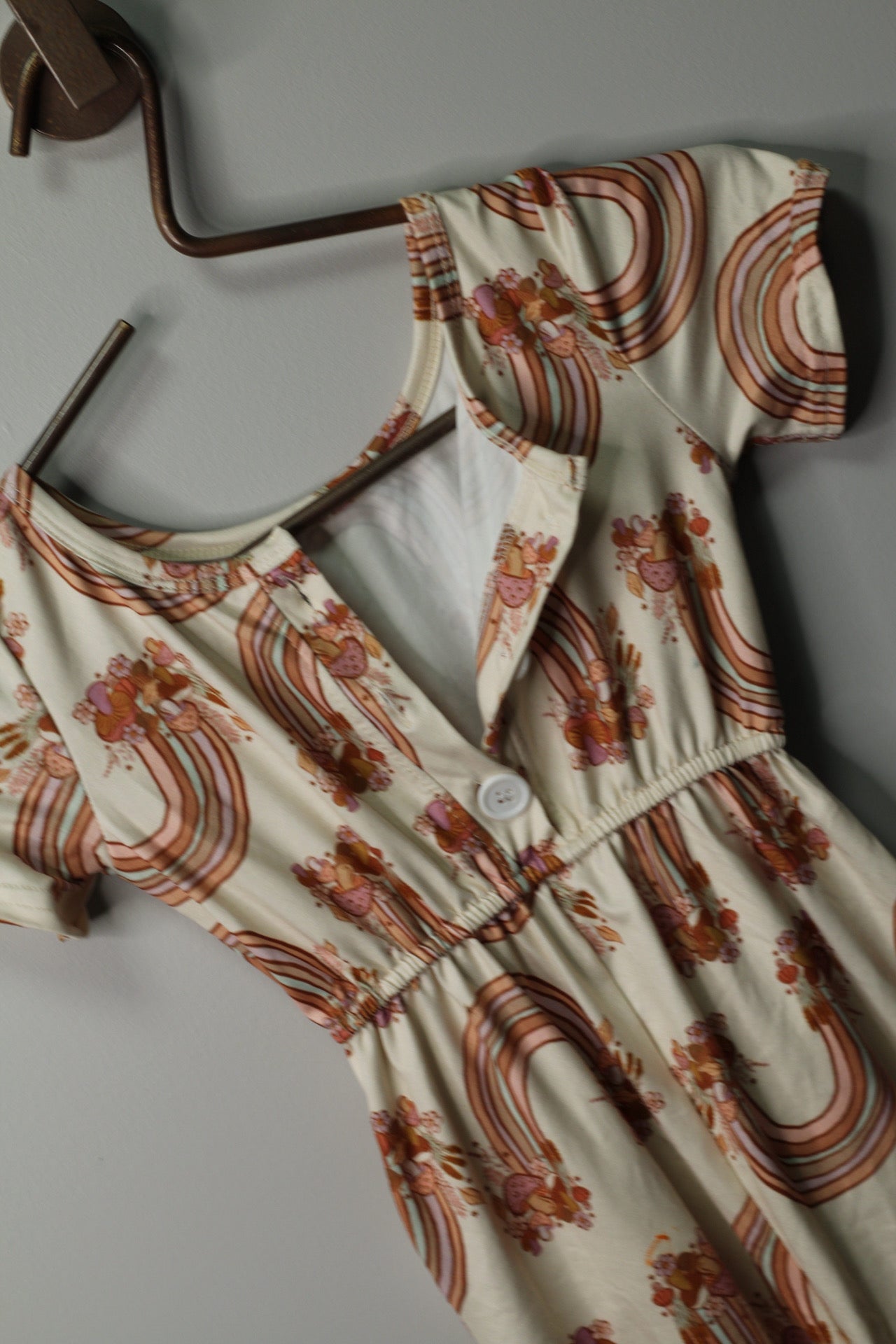 Rainbow Mushroom Cottage Core Romper | 4t
