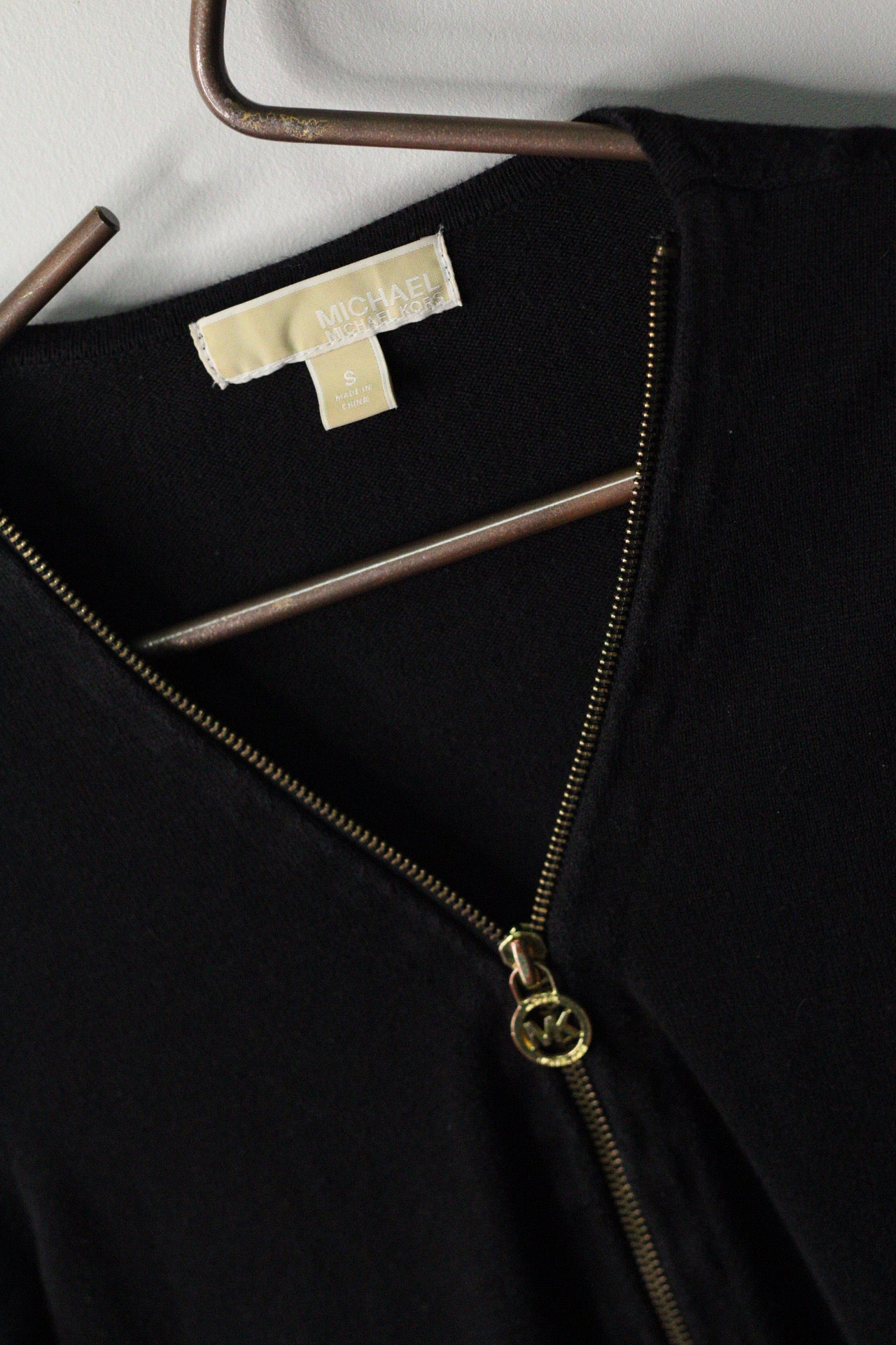 Michael Kors Black Zip Cardigan | Gold Logo Hardware | S