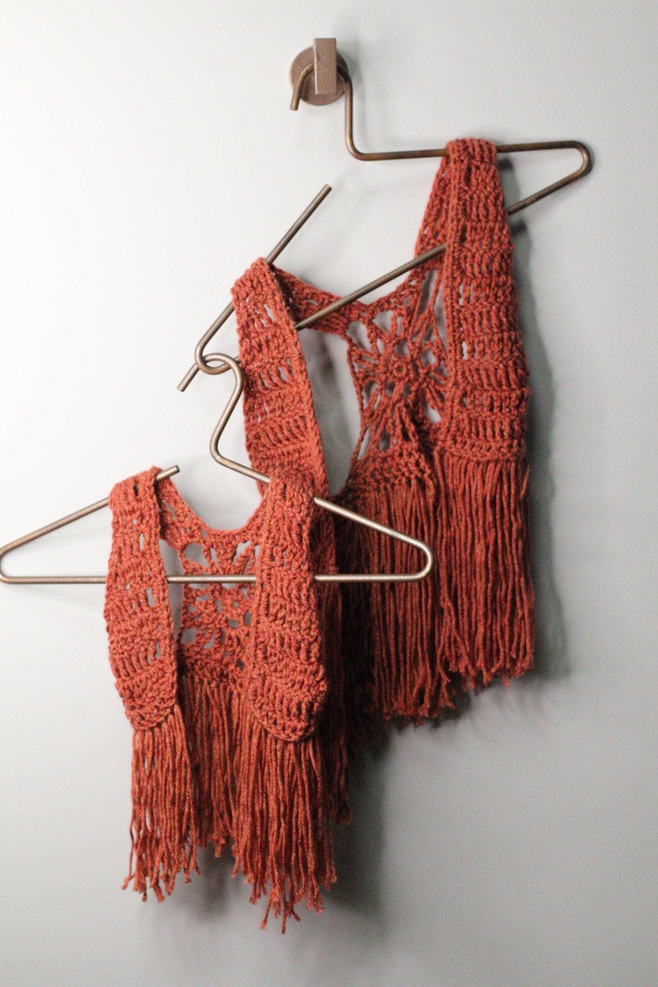 Handmade Fringe Coral Rust Vest Set | 1–2Y & 4–5Y