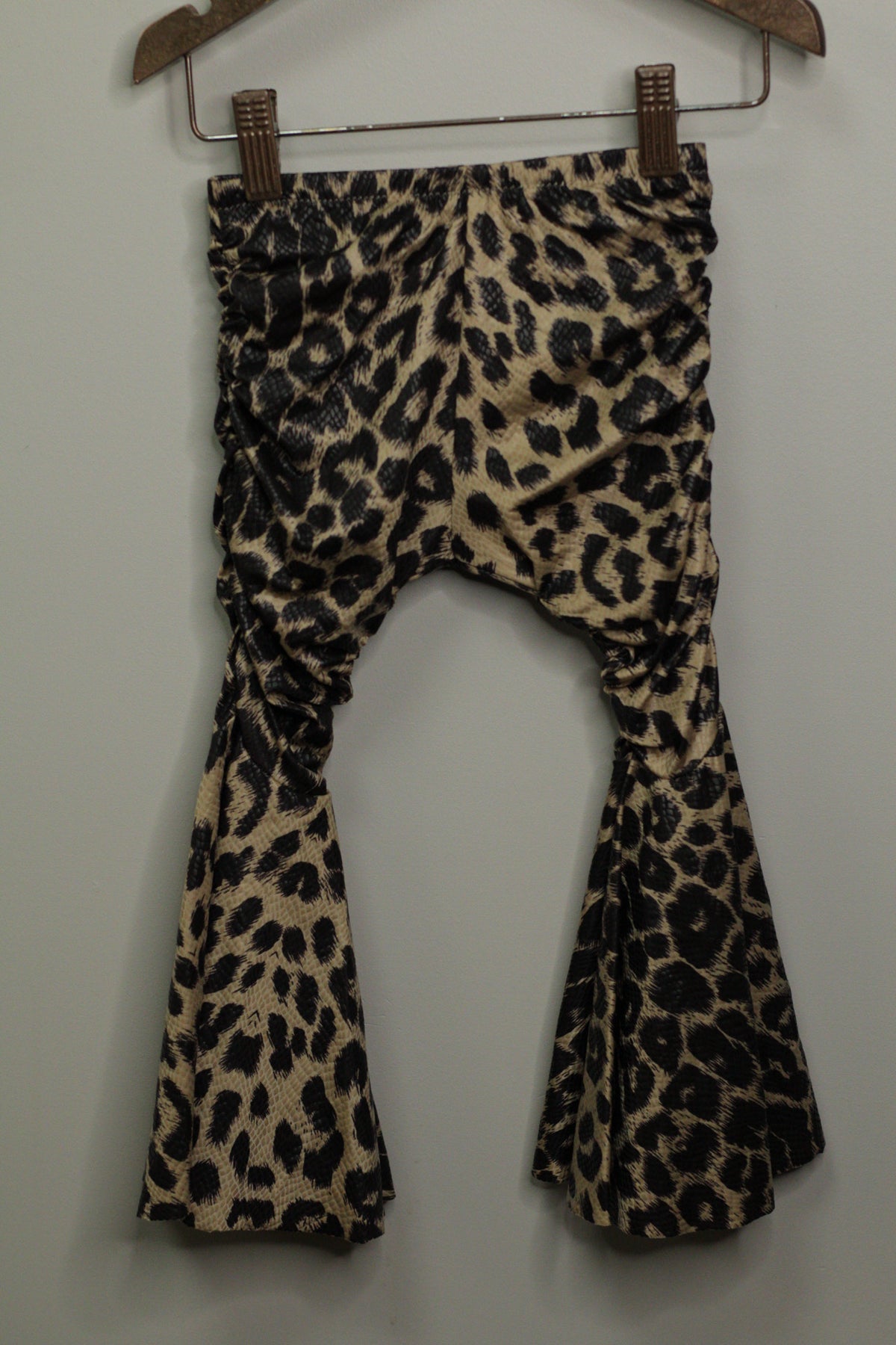 Cheetah Faux Leather Ruche Bell Bottoms | 3T