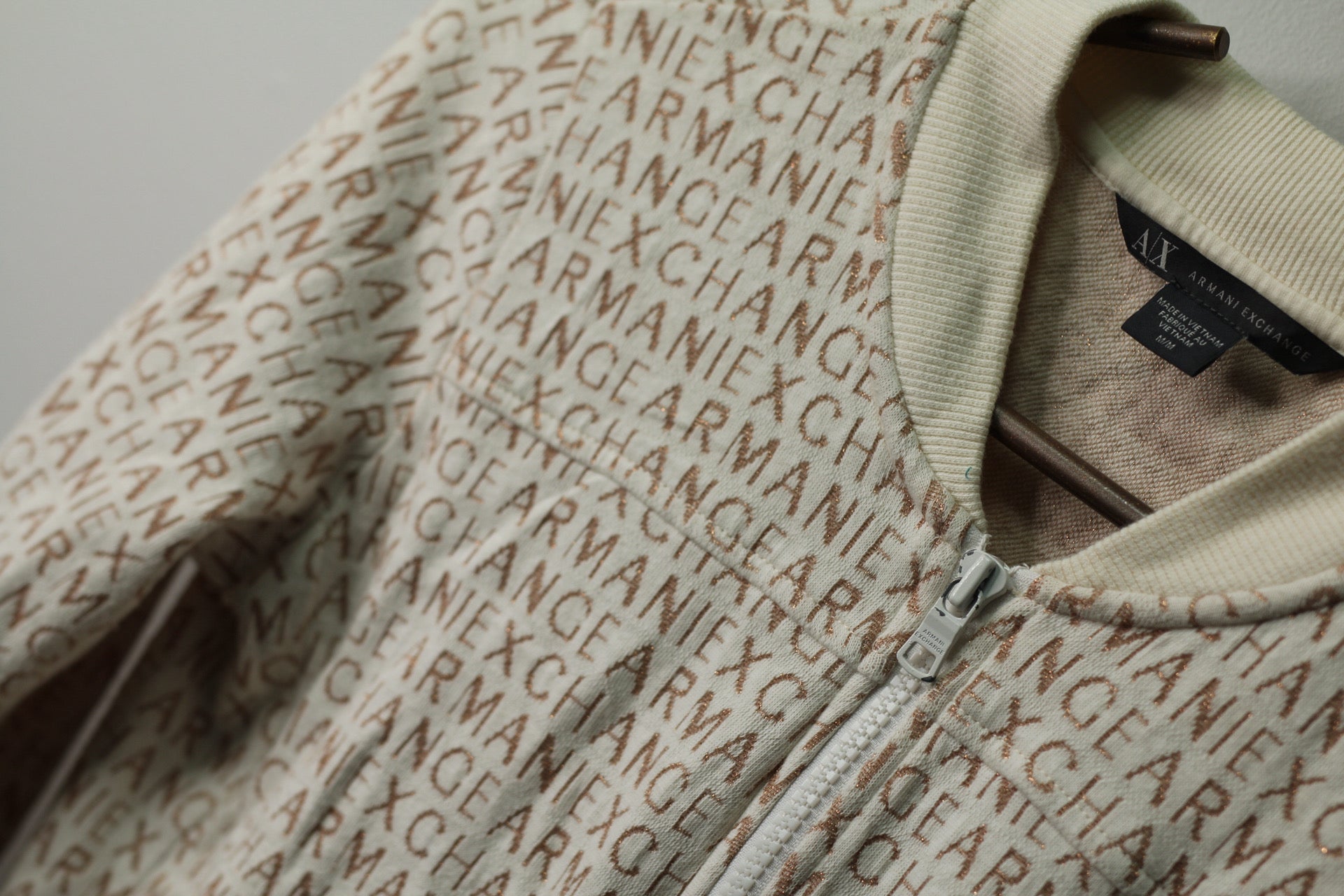 Armani Exchange Metallic Logo Zip-Up Sweater | M