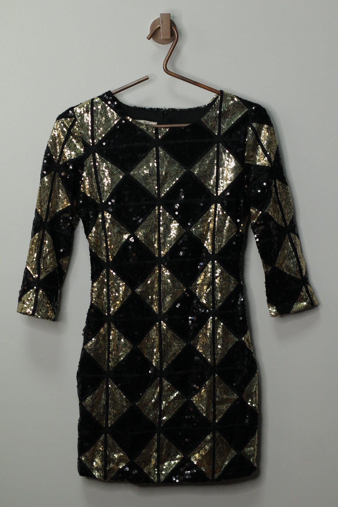 Black & Gold Harlequin Sequin Dress | M