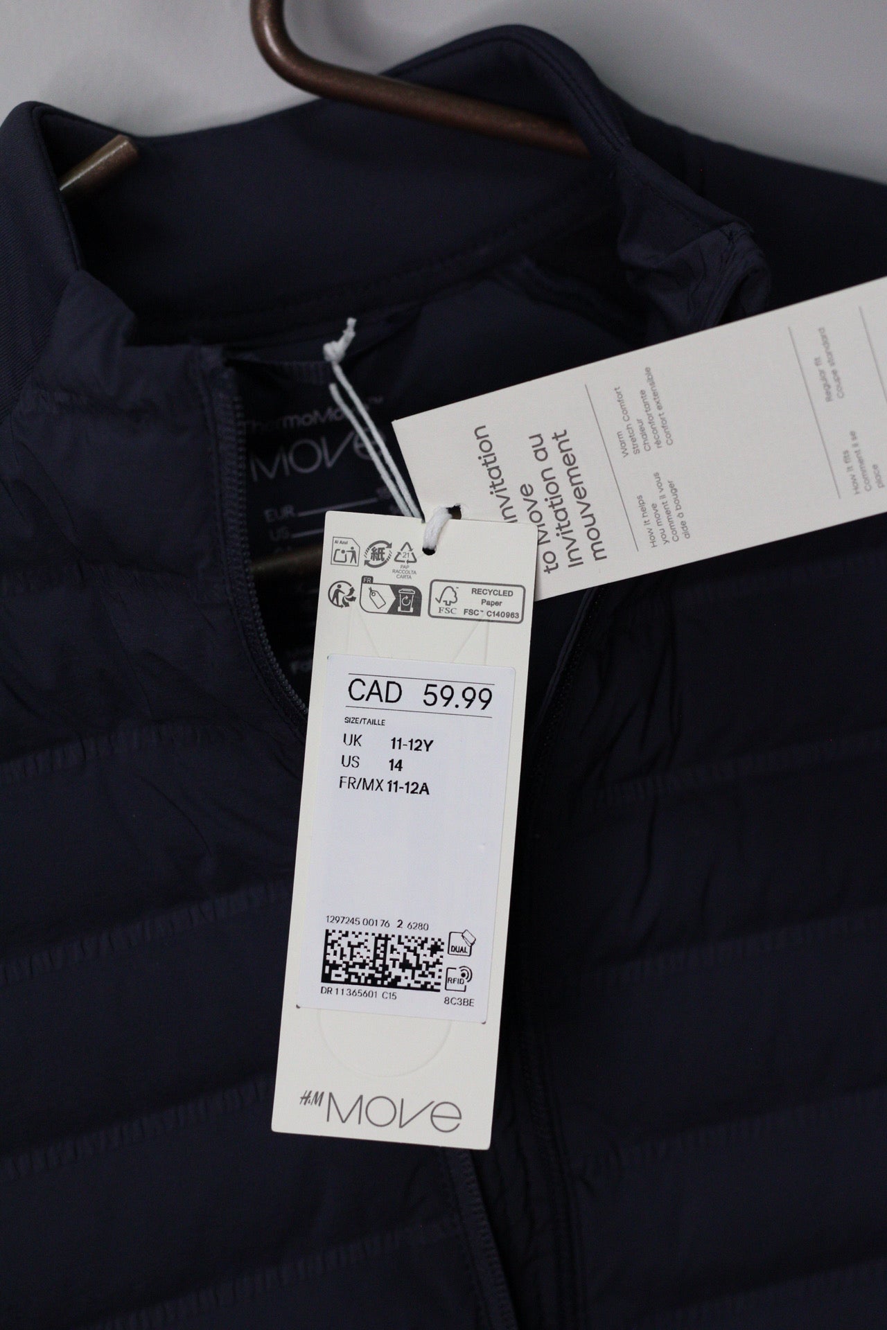 H&M Move ThermoMove Quilted Active Jacket | Navy | NWT | Size 11–12Y