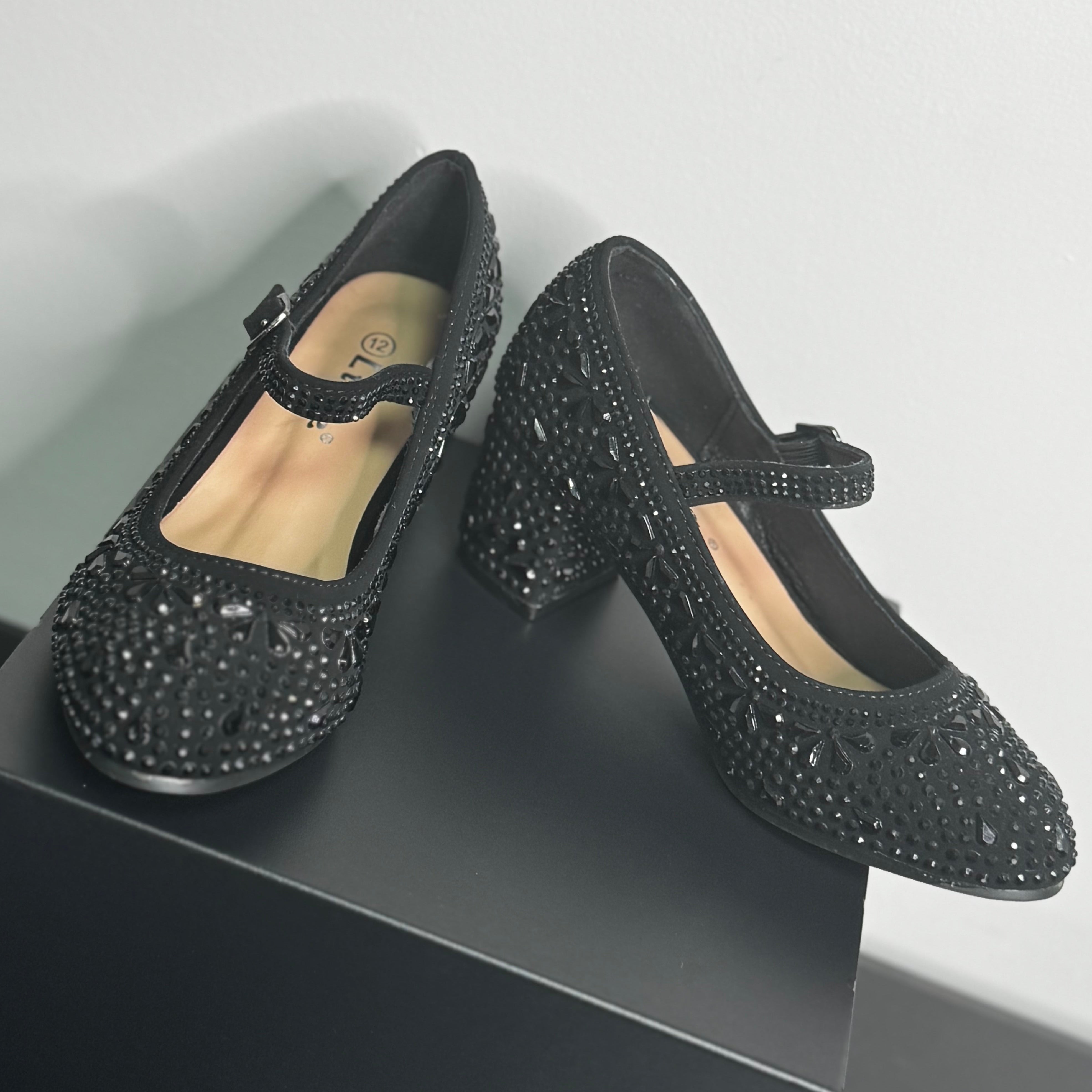 Black Rhinestone Mary Jane Heels | Size 12
