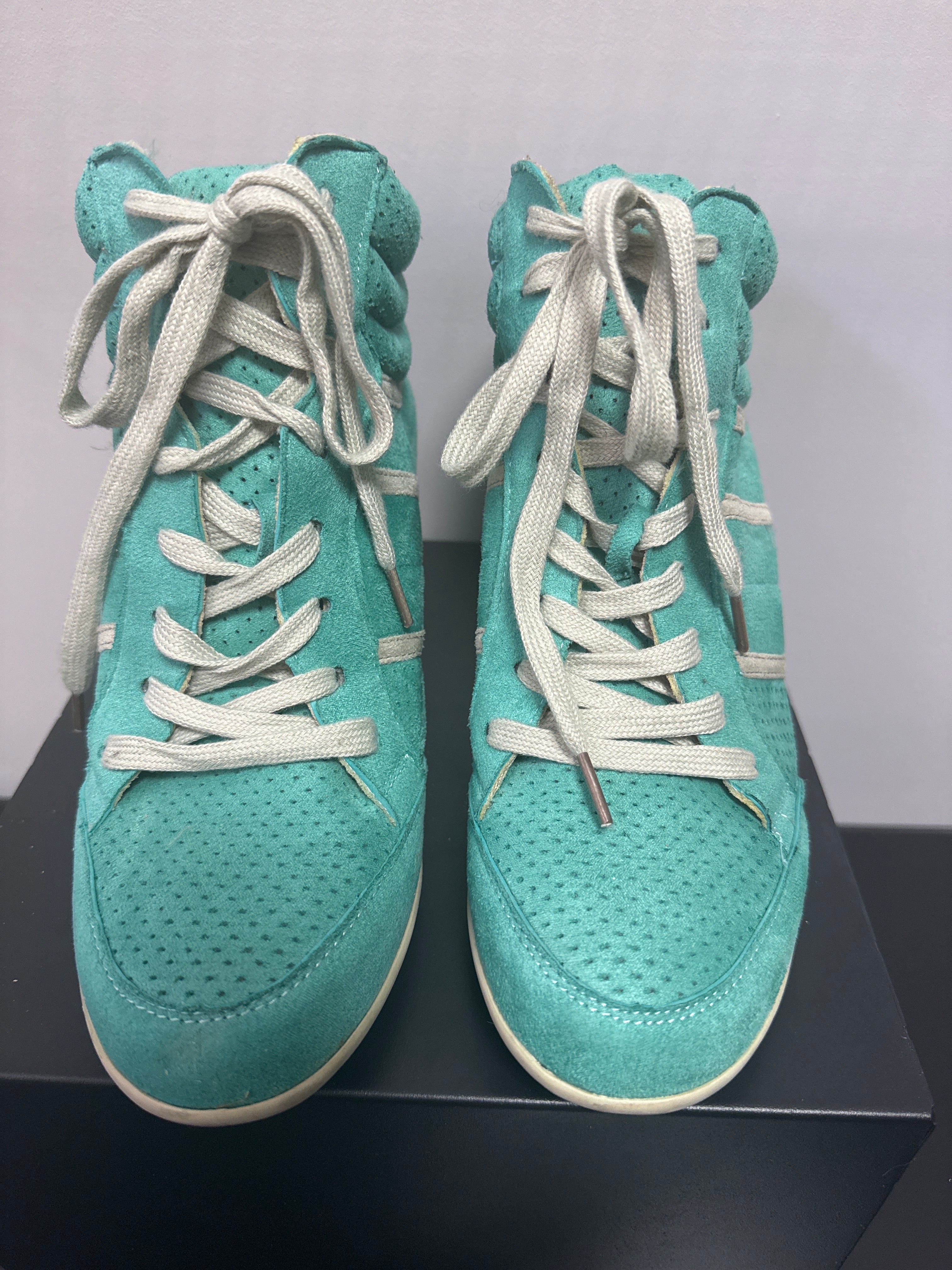 Y2K Teal Wedge Sneakers | Size 8