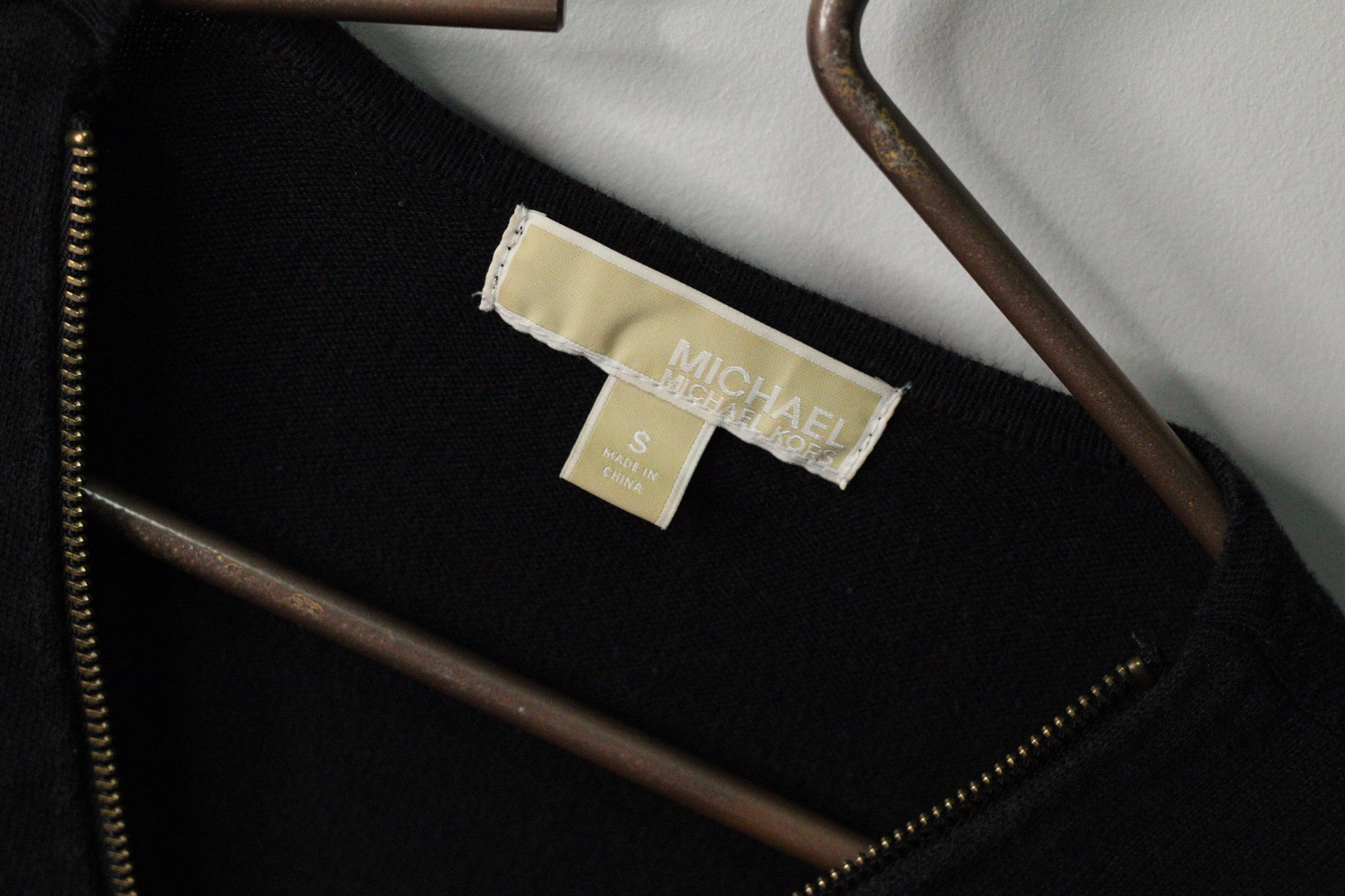 Michael Kors Black Zip Cardigan | Gold Logo Hardware | S