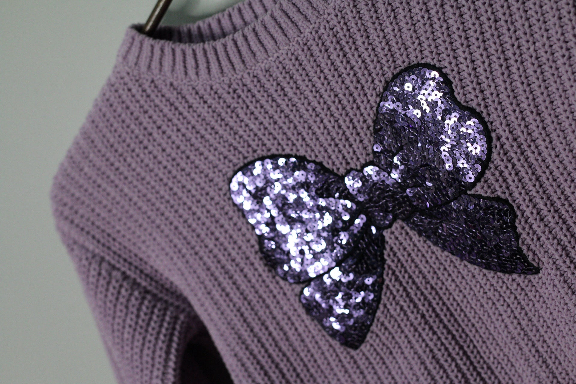 Lavender Sequin Bow Knit Sweater | 4/6Y