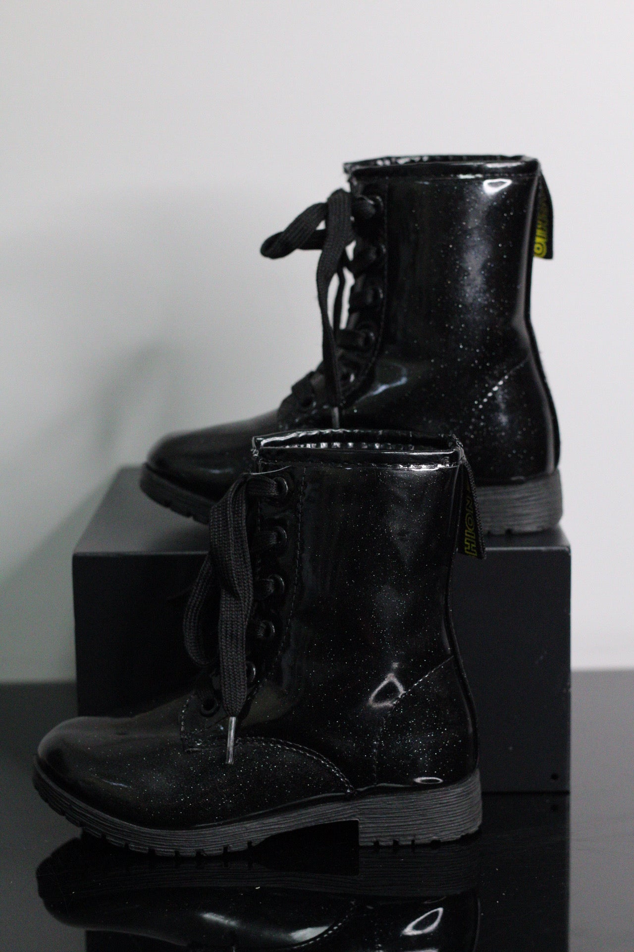 Black Sparkle Combat Boots | 10