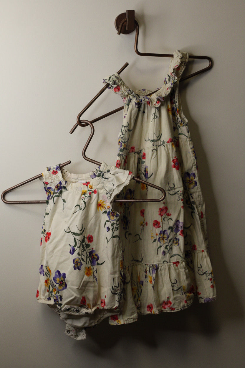 Floral Dress & Bubble Romper | 4t & 12–18M | 100% Cotton
