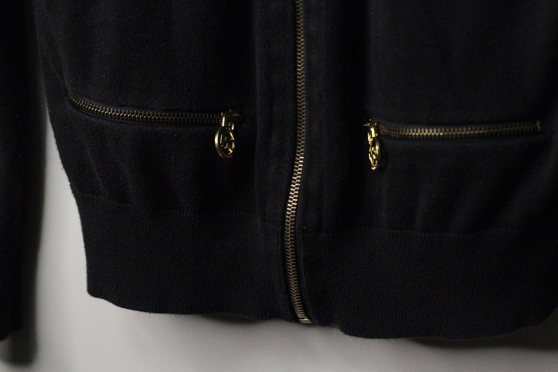 Michael Kors Black Zip Cardigan | Gold Logo Hardware | S