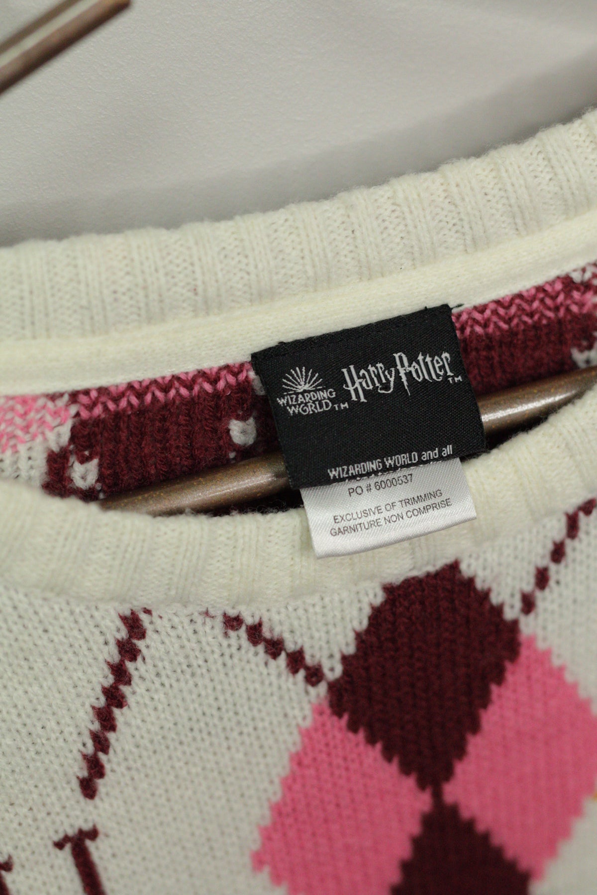 Harry Potter Hogwarts Pink Argyle Cropped Sweater