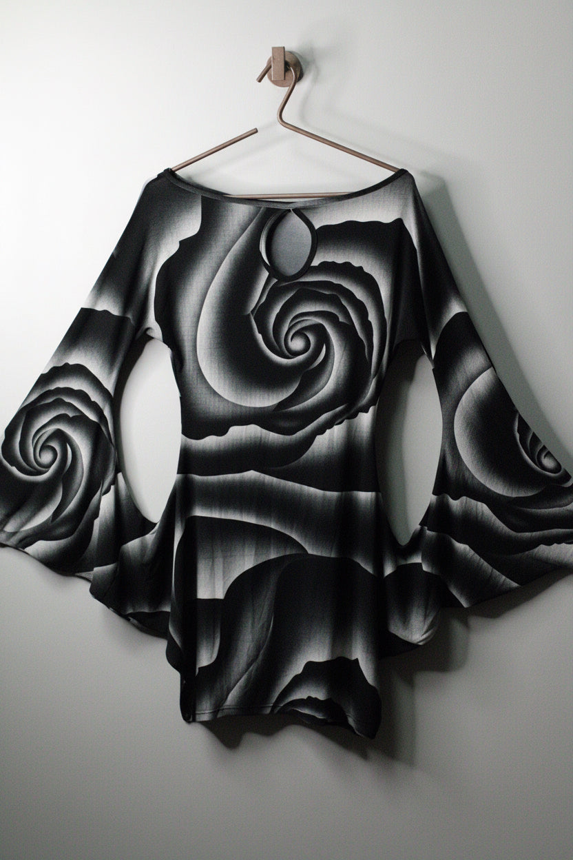 Rose Swirl Dress| Draped Connected Sleeves | M