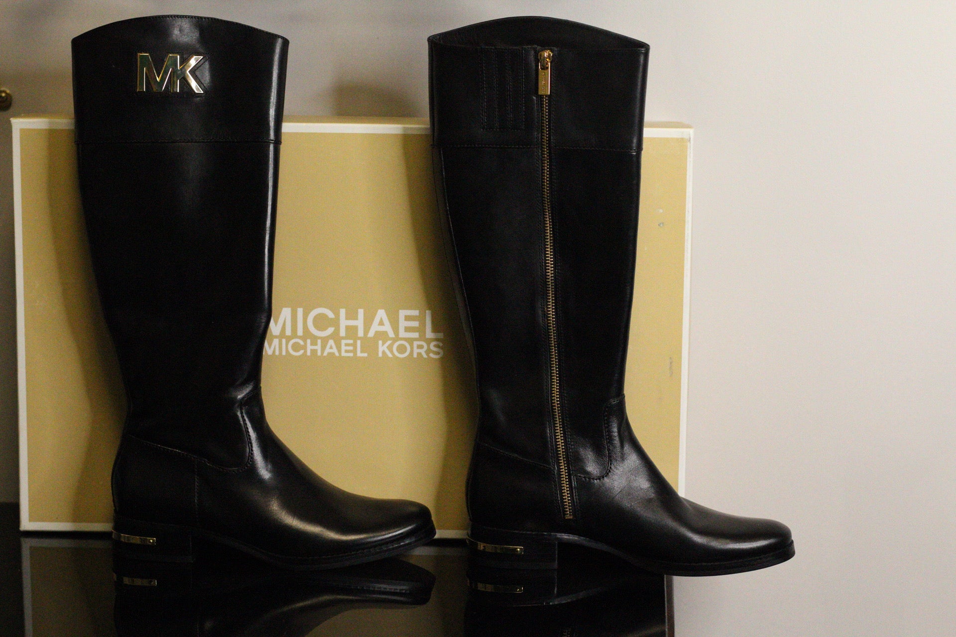 Michael Kors Black Leather Tall Riding Boots | 8 | NIB