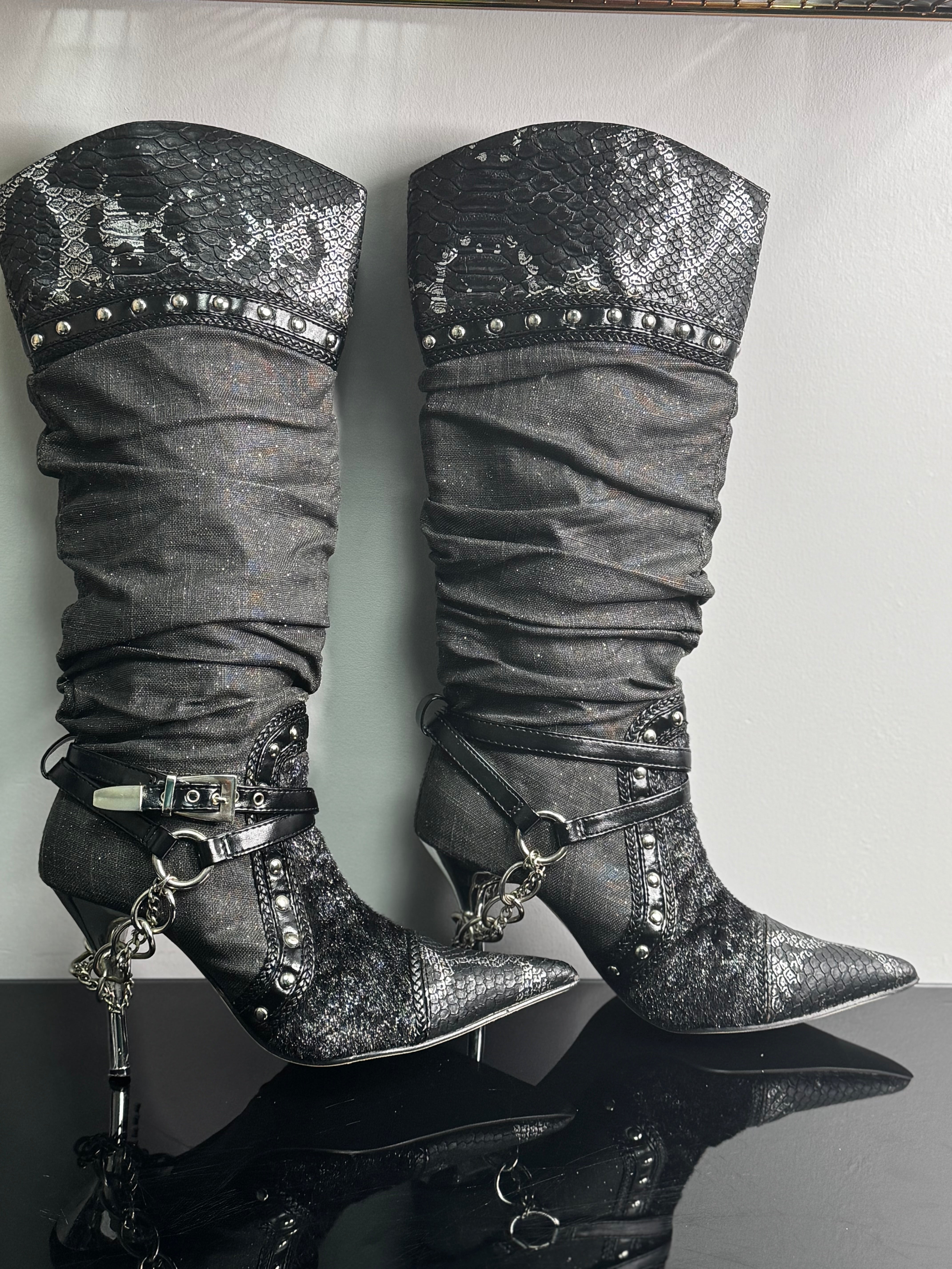 Studded Chain Knee High Boots | 7.5