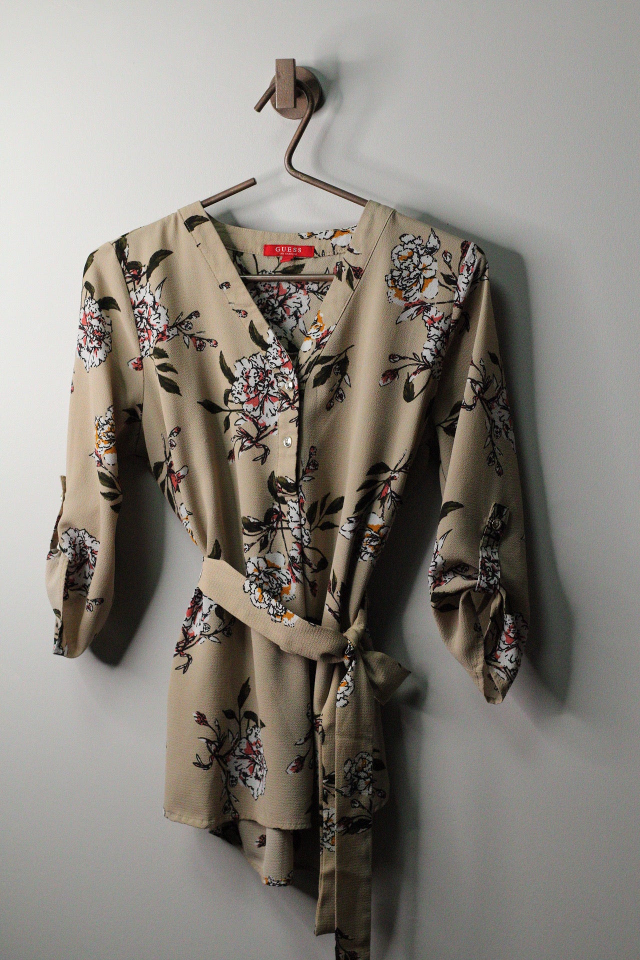 Floral Tunic Belted Blouse | Guess | M