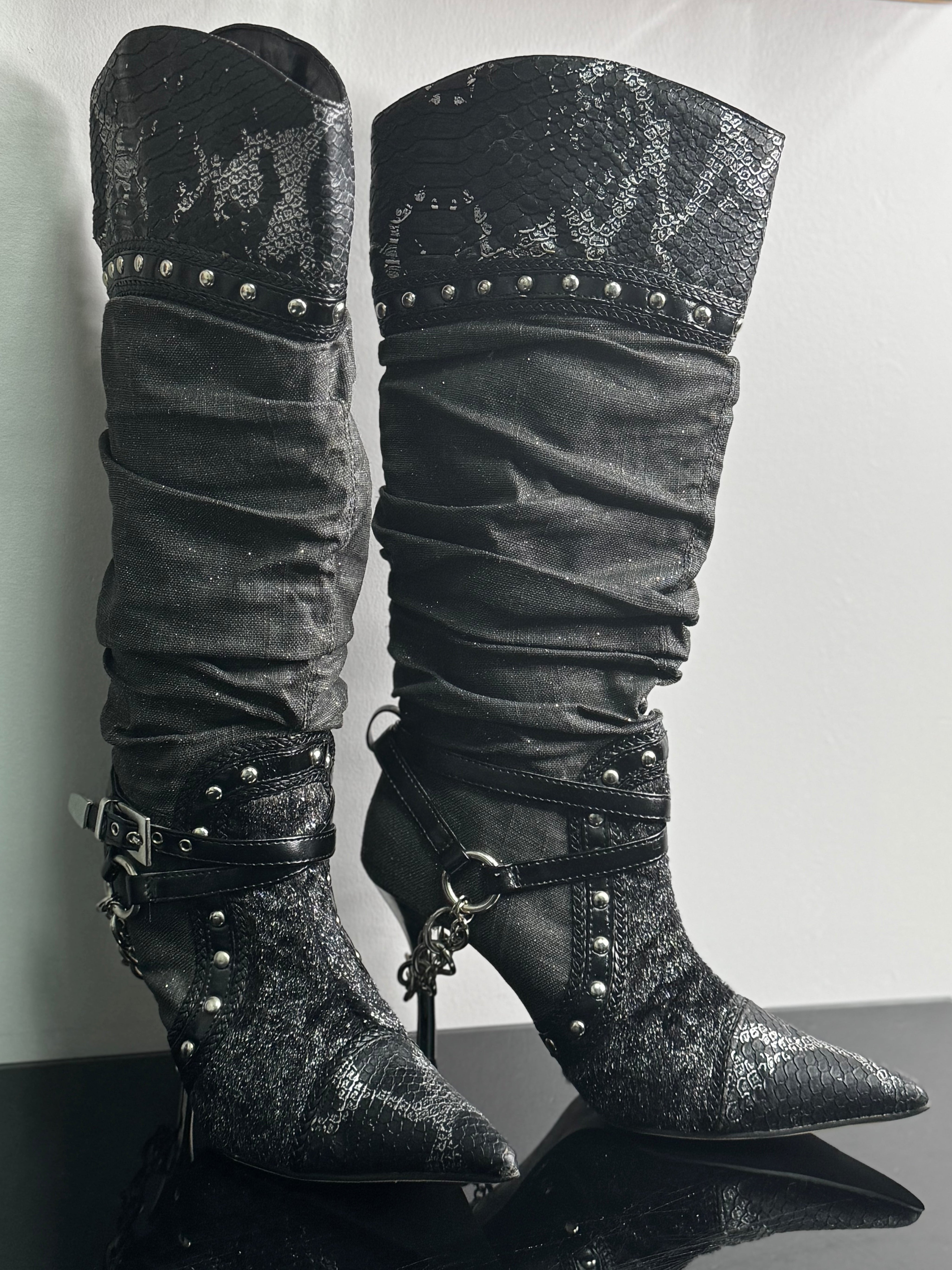 Studded Chain Knee High Boots | 7.5