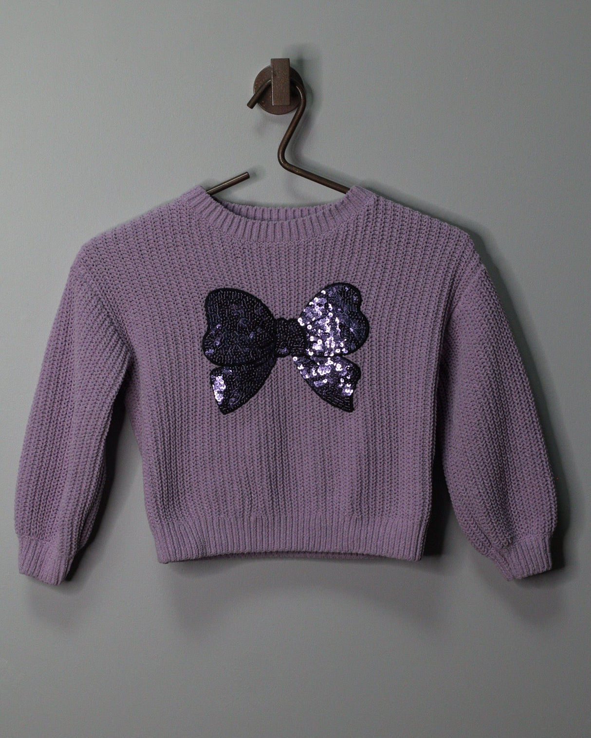 Lavender Sequin Bow Knit Sweater | 4/6Y