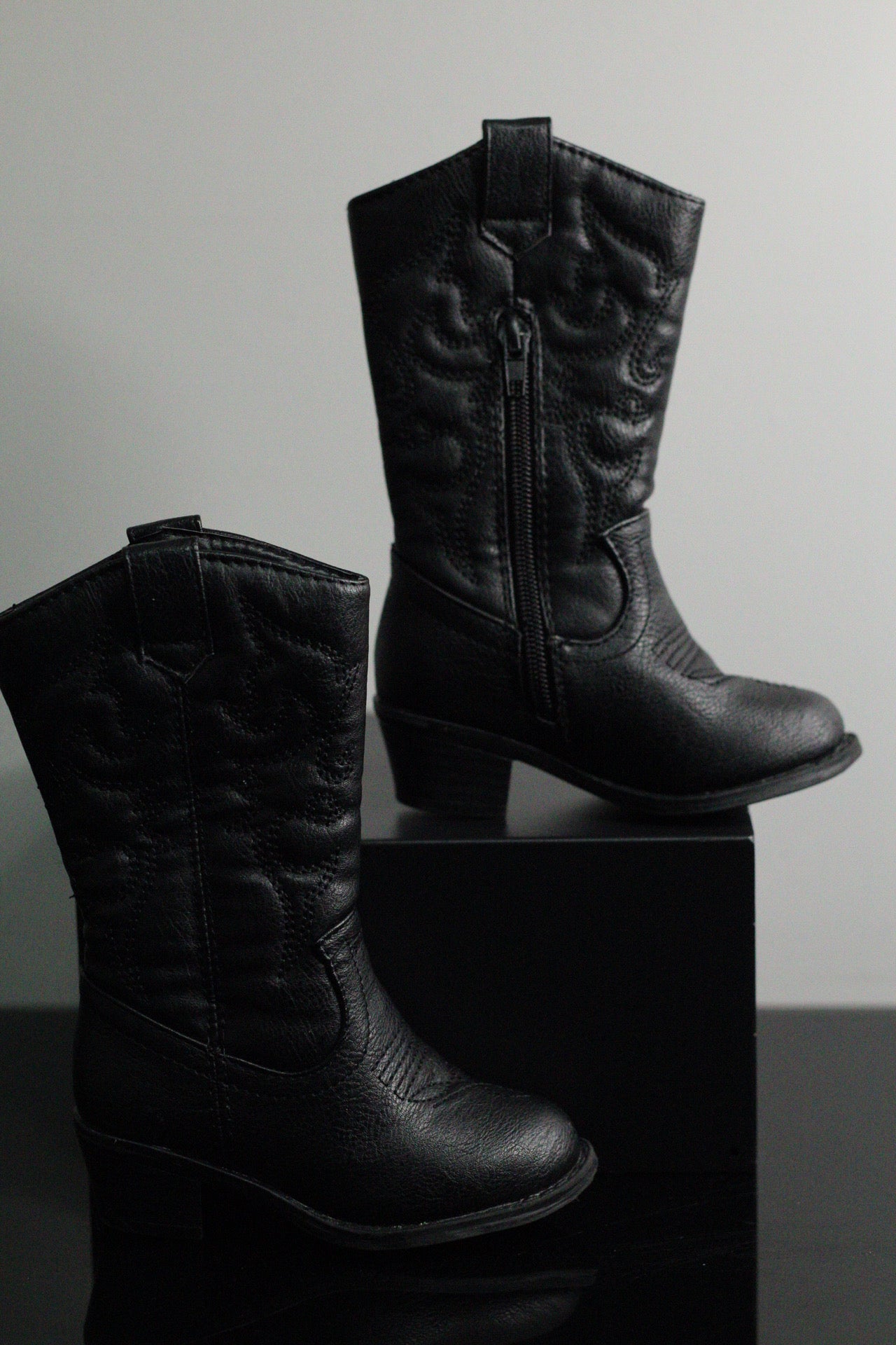 Tonal Stitched Black Cowgirl Boots | 4