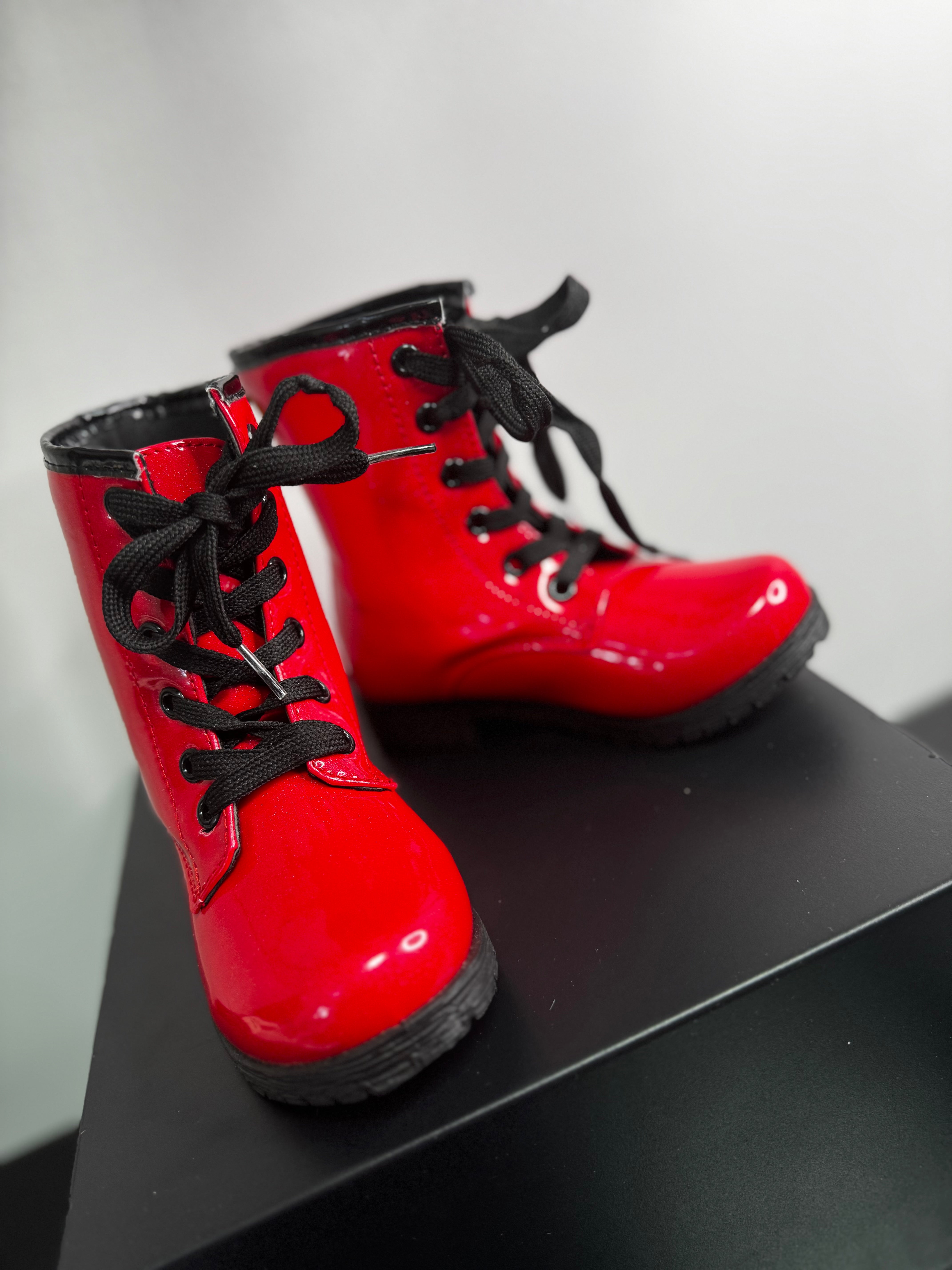 Red Sparkle Combat Boots | 10