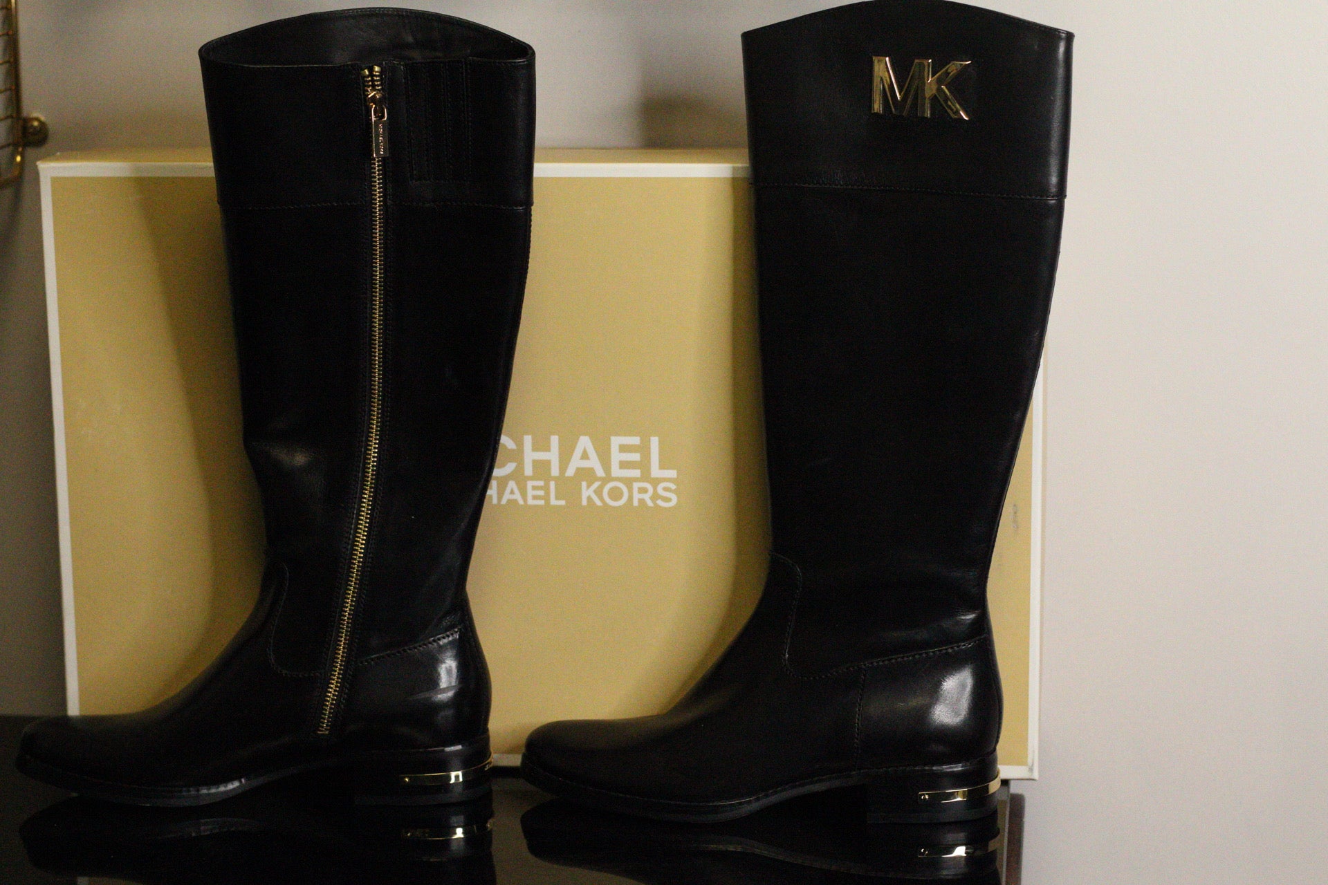 Michael Kors Black Leather Tall Riding Boots | 8 | NIB