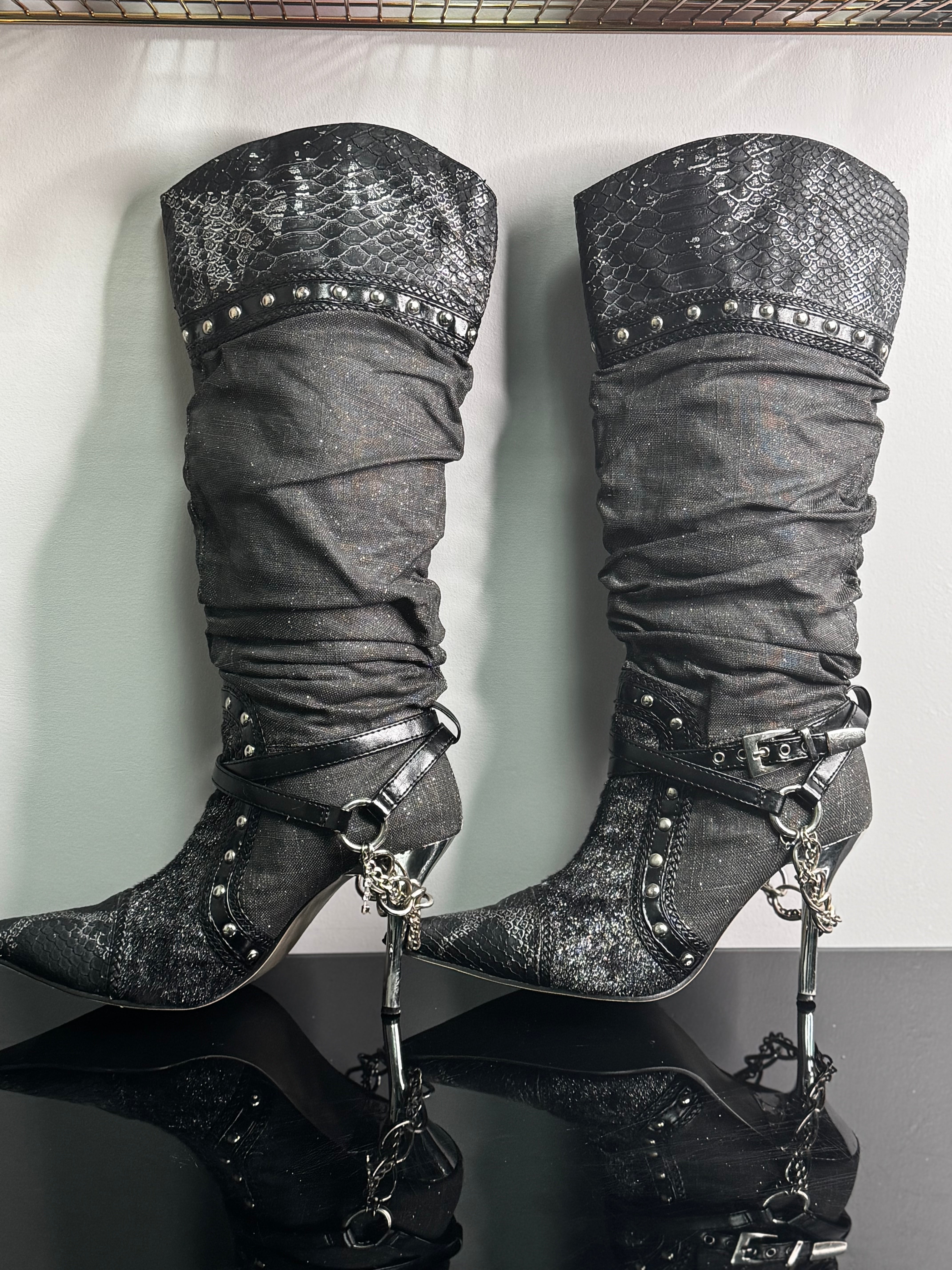 Studded Chain Knee High Boots | 7.5