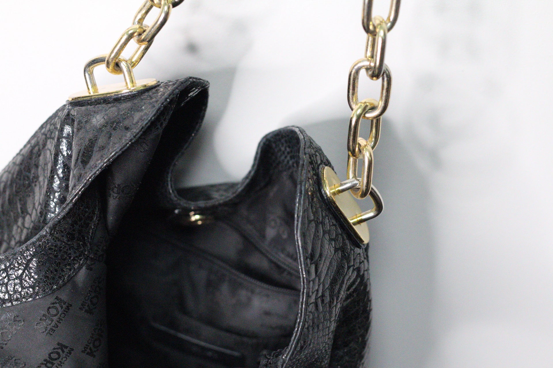 Michael Kors Black Python Embossed Chain Hobo Bag