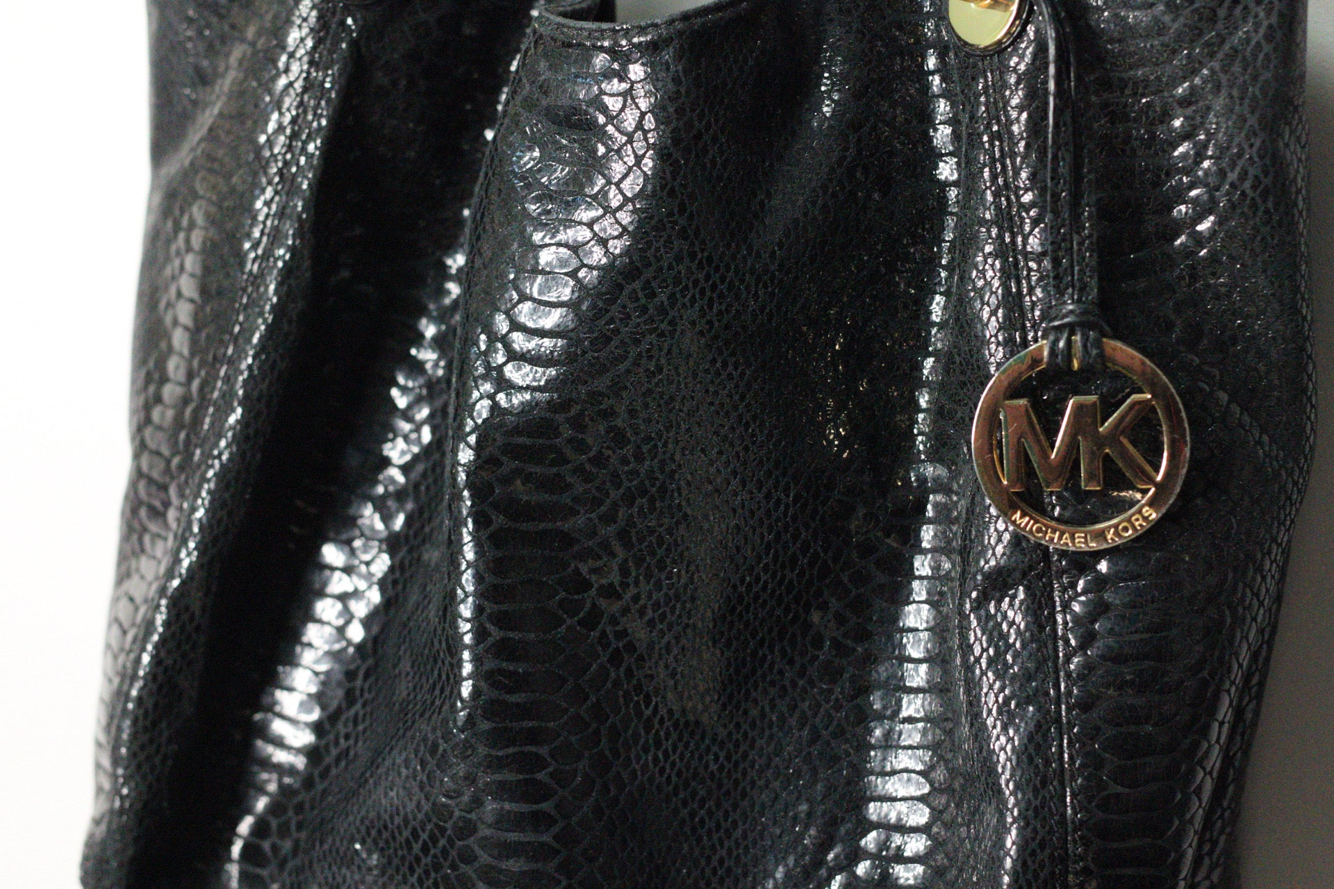 Michael Kors Black Python Embossed Chain Hobo Bag