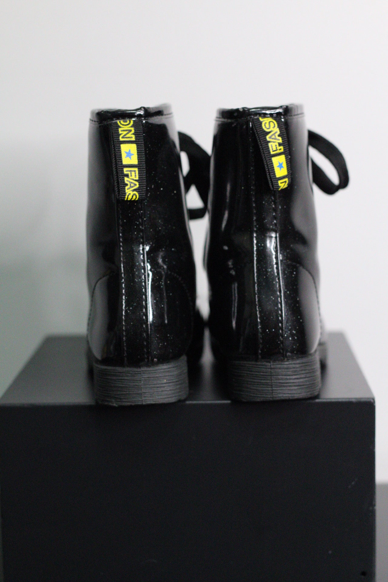 Black Sparkle Combat Boots | 10