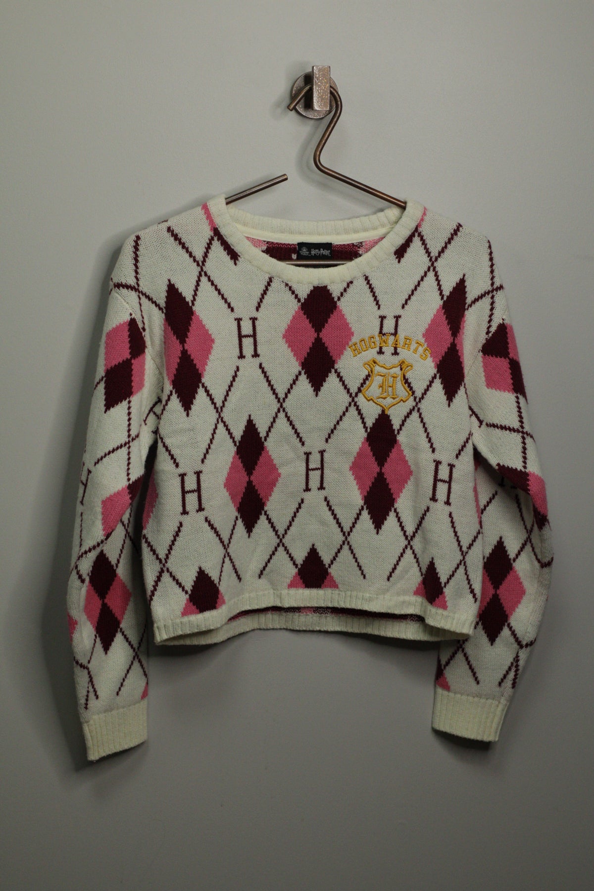 Harry Potter Hogwarts Pink Argyle Cropped Sweater