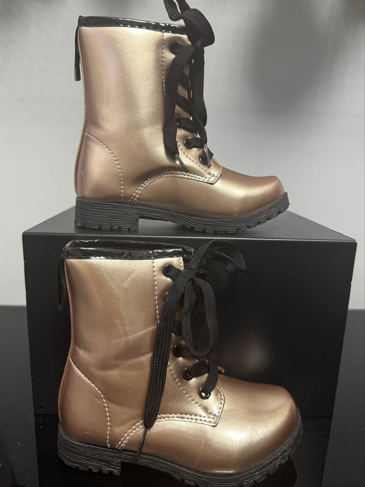 Metallic Bronze Combat Boots | 10
