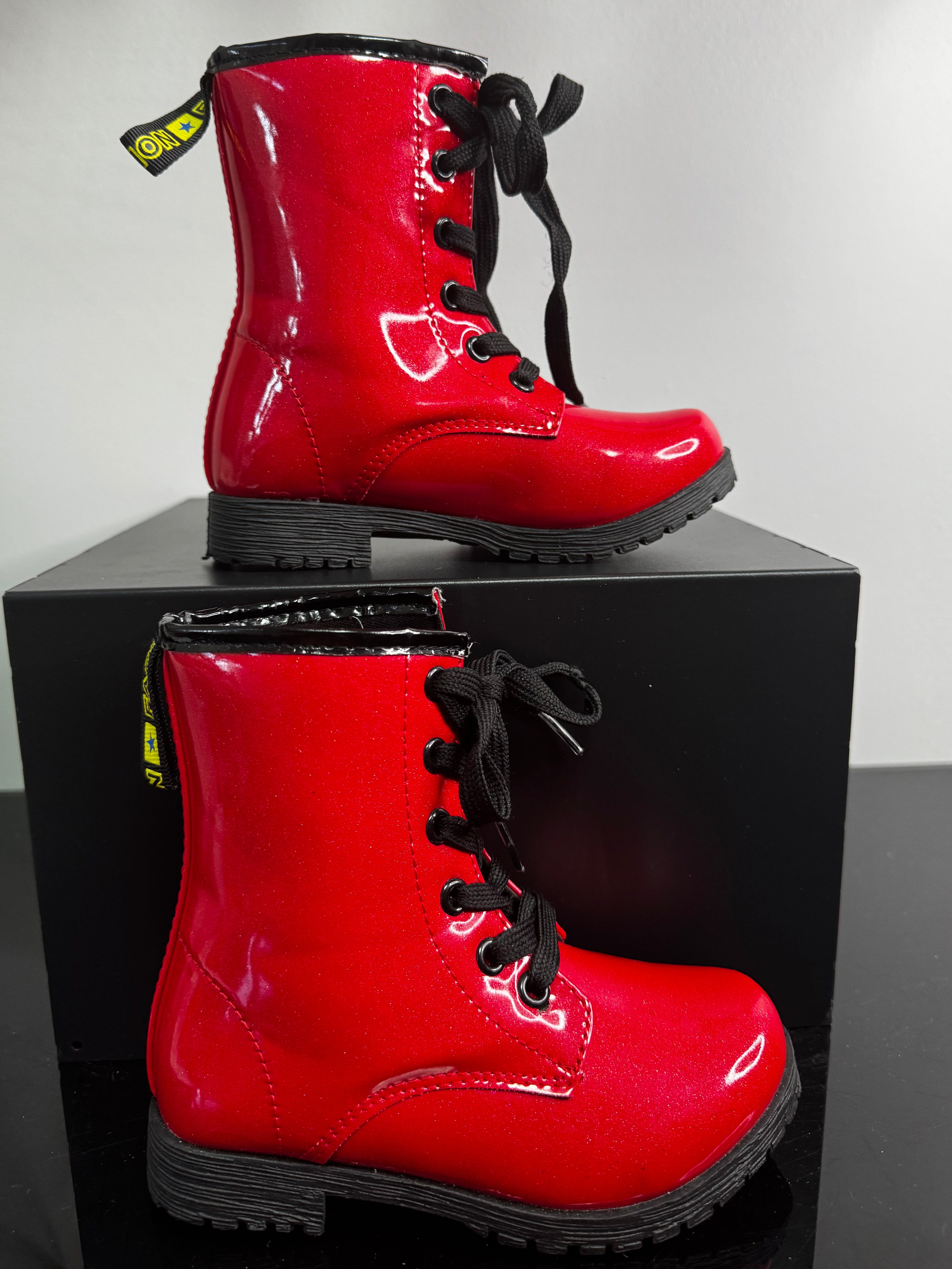 Red Sparkle Combat Boots | 10