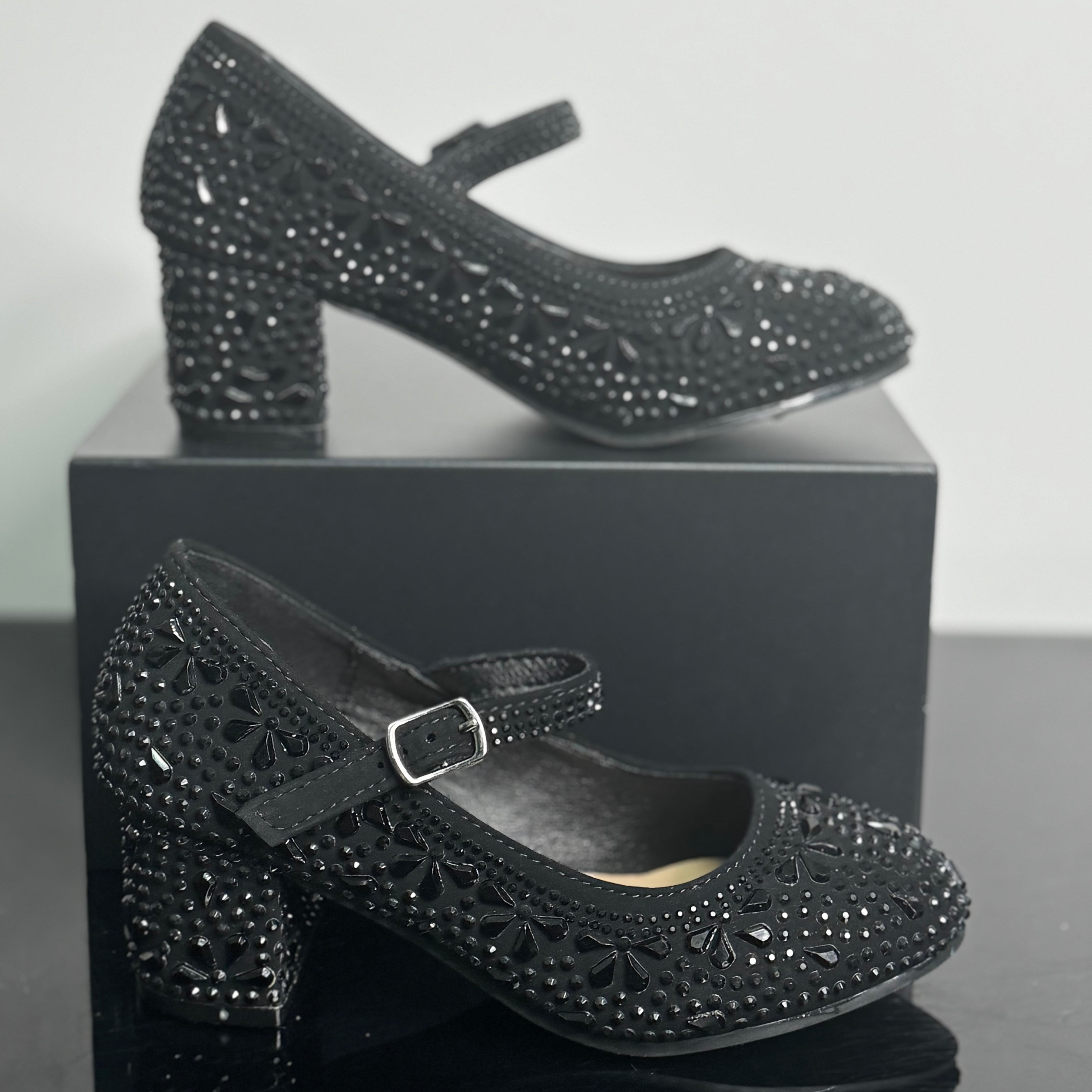 Black Rhinestone Mary Jane Heels | Size 12