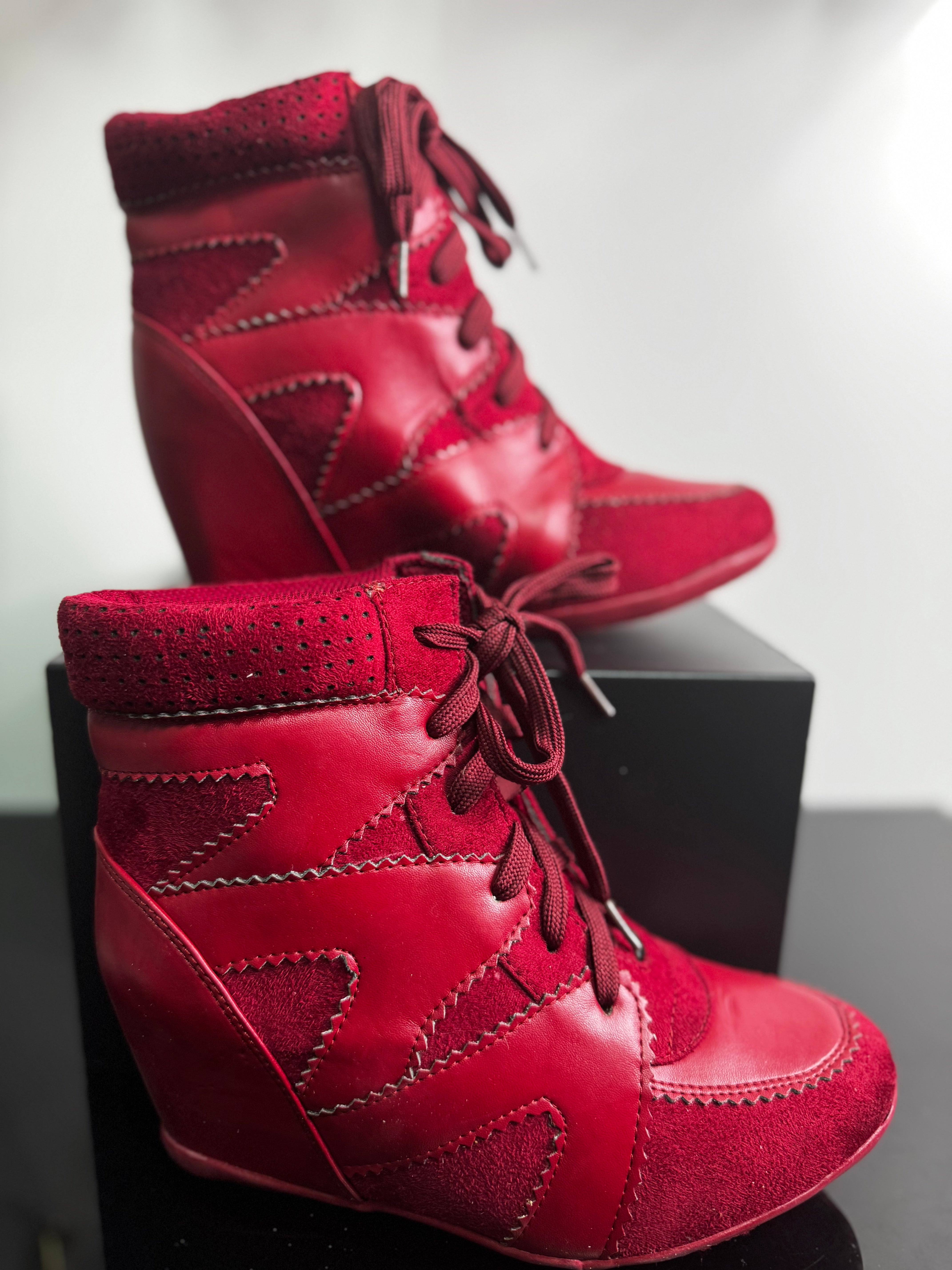Y2K Red Leather Wedge |8