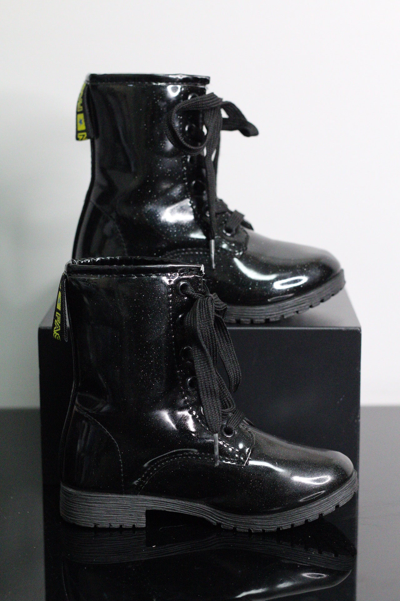 Black Sparkle Combat Boots | 10